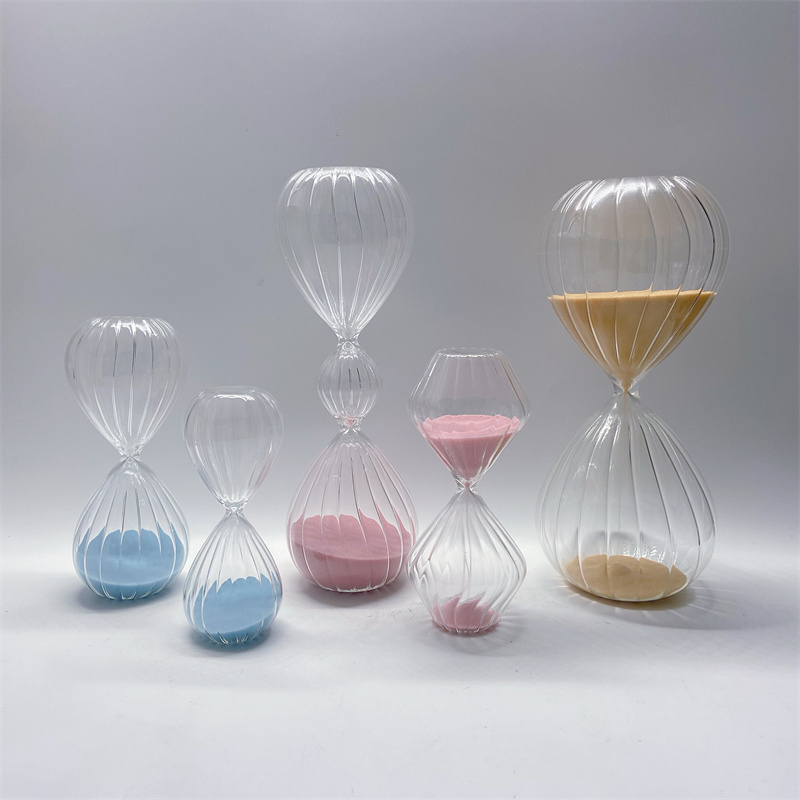 Sand glass timer transparent stripe pattern for most of  festival holiday gift ware 3 Minutes set of 4 Pink & blue & Beige