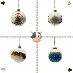 Ornamentet e topave të Krishtlindjeve me qelq të bardhë, perfekte për pemën e Krishtlindjes, dekorimin e varur të festave, dhuratat dhe dekorimin e shtëpisë