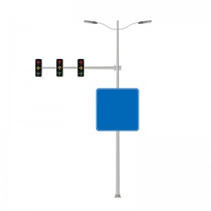 Shtyllë semafori me një krah me koka të dyfishta llamba