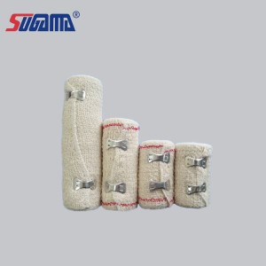 100% ipamba ya crepe bandage ya elastike crepe bandage hamwe na clip ya aluminium cyangwa clip ya elastique