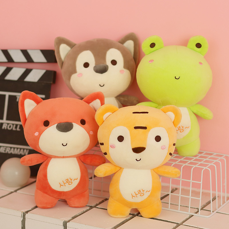 Kitajska RESA Audited Puffed Toy Manufacturers Cute Plišasti volk Fox Tiger Frog Polnjene živali Predstavljena slika