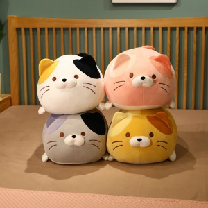 ချစ်စရာ Kawaii Plush Kitty ခေါင်းအုံးဝိုင်း ကြောင် Plushie Soft Stuffed Plush Animal Dolls Cat Long Pillow Cushion