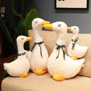 CE ASTM Custom Logo White Plush Goose Dengan Ribbon Stuffed Toy Doll Hiasan Rumah