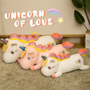 Mainan Bantal Mewah Panjang Unicorn Berkualiti Tinggi Langsung Kilang Untuk Tidur Dan Hiasan