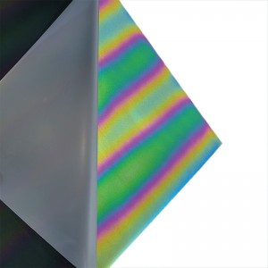 Custom Transfer Heat Transfer Rainbow Iridescent Film Reflective ສໍາລັບເຄື່ອງນຸ່ງຫົ່ມ
