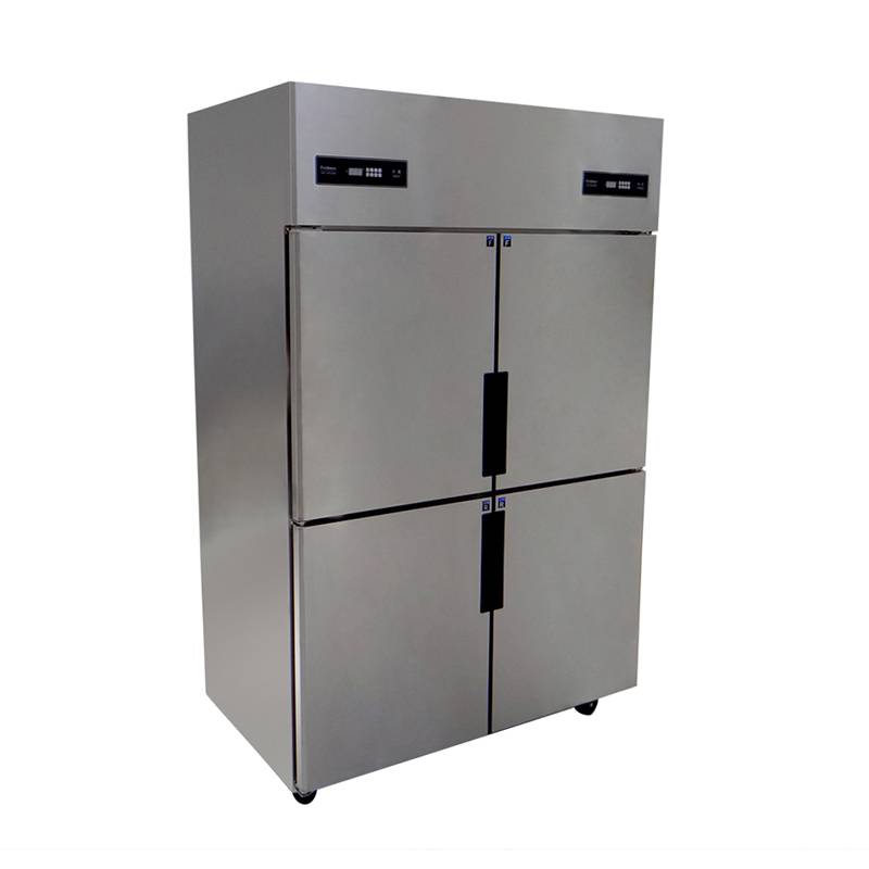 Commerciële roestvrijstalen industriële koelkast met 4 deuren en staande vriezer