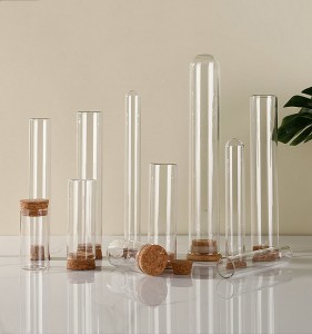 Engros Amazon Mini High Borosilikat glasrør Hætteglas Klar drivende flaske fladbundet glasreagensglasflaske med kork