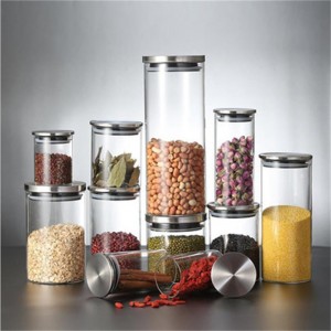 Velkoobchod Amazon 1300ML Kuchyňské borosilikátové sklo Sada lahví a sklenic pro skladování potravin Levný hermetický kanystr na rýži s kovovým víčkem