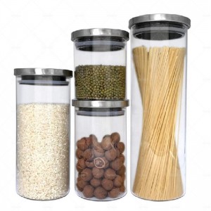 도매 아마존 1300ML 주방 붕규산 유리 식품 저장 병 및 항아리 세트 금속 뚜껑이 있는 저렴한 밀폐형 쌀 용기