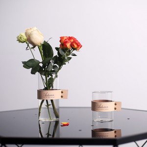Amazon Wholesale Chinese creative leather glass flower ware vas kaca transparan Nordic sederhana yang besar