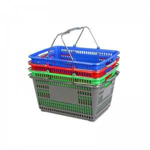 Mga Kagamitan sa Supermarket nga Mga Plastic Shopping Basket nga May Pvc Wheels
