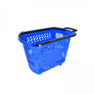 Mga Kagamitan sa Supermarket nga Mga Plastic Shopping Basket nga May Pvc Wheels