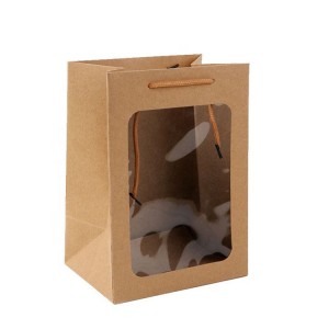स्पष्ट विंडो फ्लावर बैग कस्टम लोगो मुद्रित के साथ फैंसी पेपर बैग उपहार पैकेजिंग