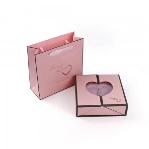 Pink Paper Necklace Jewelry Packaging Custom Jewelry ກ່ອງຂອງຂວັນວັນວາເລັນທາຍແລະຖົງຫຸ້ມຫໍ່