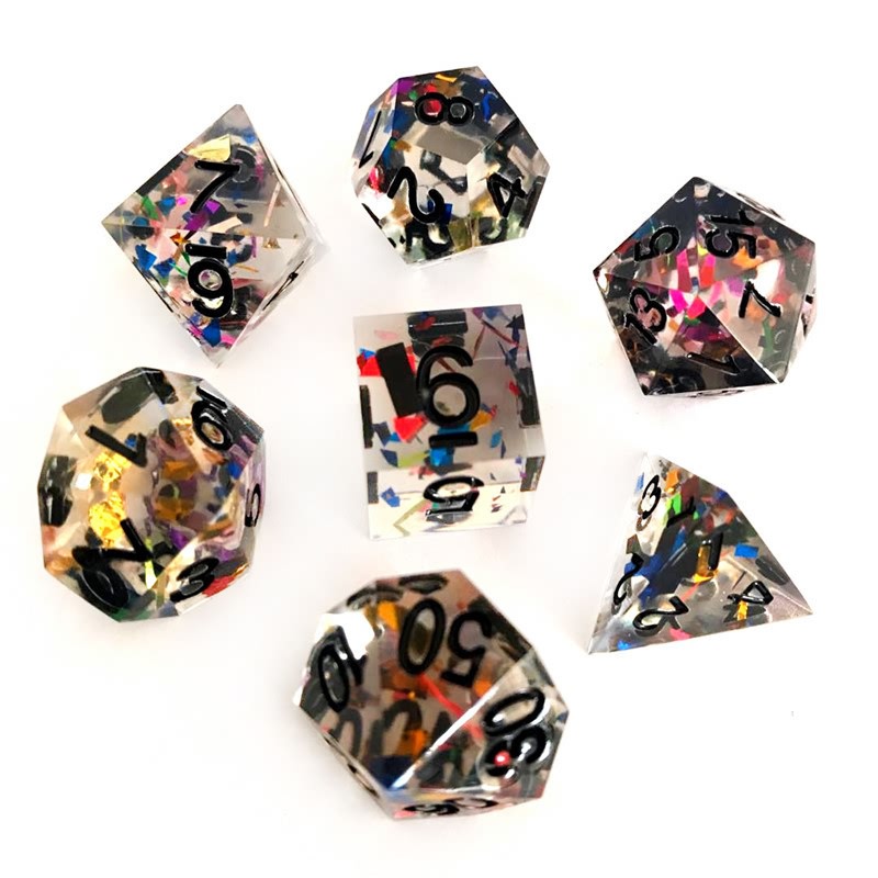 Color bar black pointed dice set