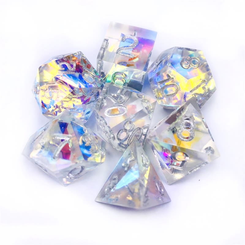 Colorful silver pointed dice set