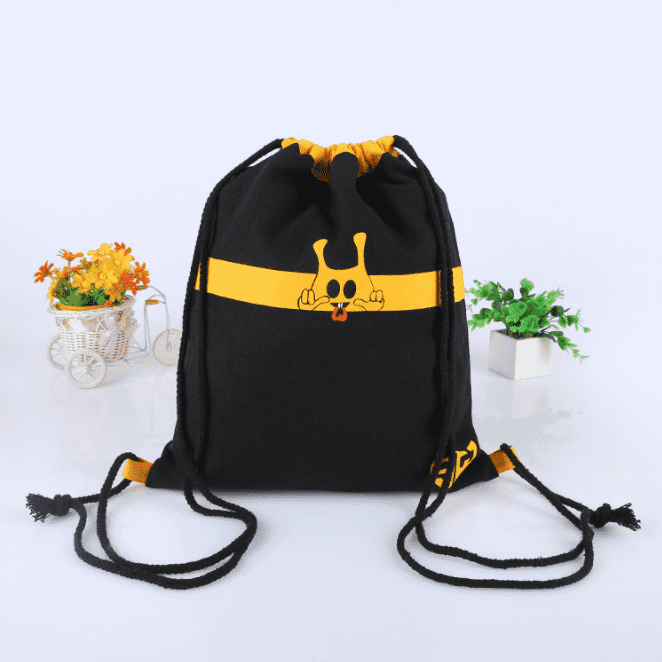 Personalized Colorful Friendly Eco Black Joint Drawstring Canvas Backpack Bag Featured Image