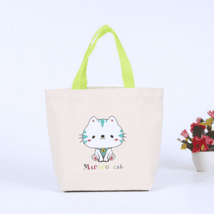 OEM beige cartoon cotton shopping bag canvas tote bag with gusset