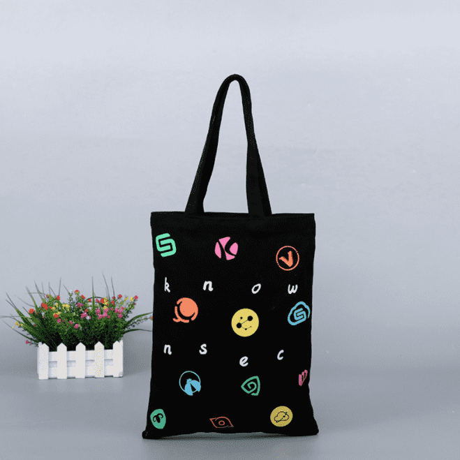 Black Cotton Canvas Cloth Tote Shopping Hand Bag with Logo and Bottom Low MOQ Featured Image