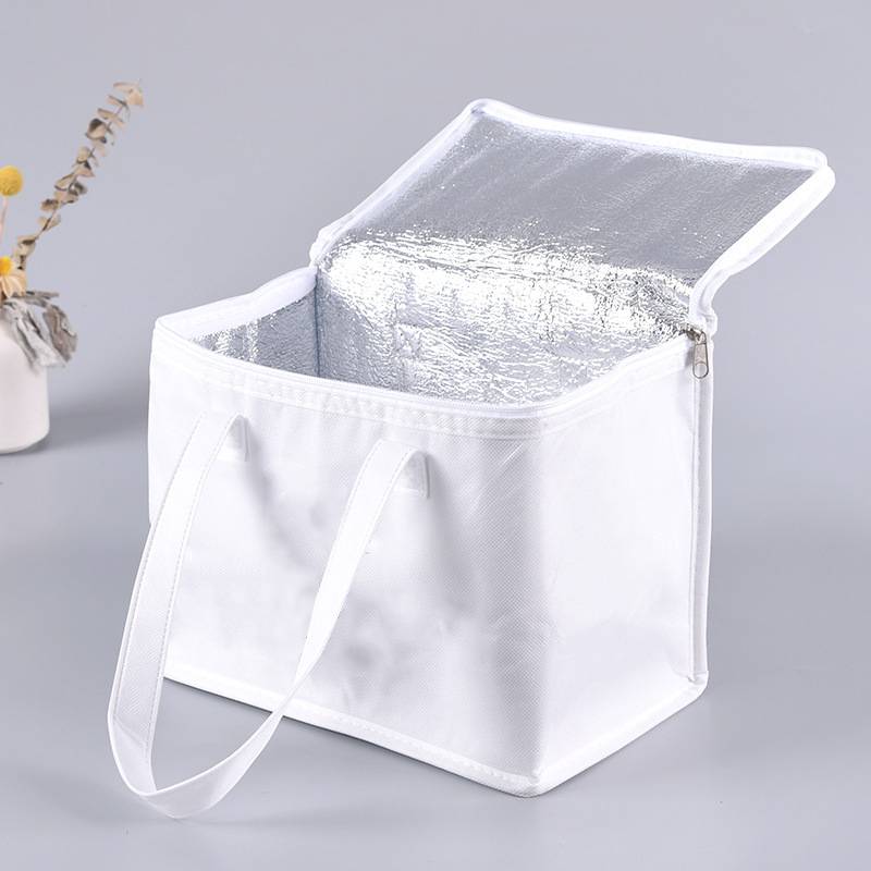 Bolsa de Alimentos Zipper White Lunch Cooler Bag Insulation Folding Picnic Portable Food Delivery Bag Food Thermal Bag Featured Image