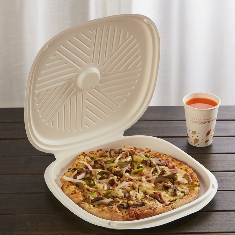 Бордооны нэг удаагийн биологийн задралтай чихрийн нишингийн целлюлозын пицца хайрцагны онцлох зураг