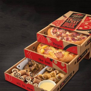 Imballaggio persunalizatu in cartone ondulatu di 3 strati à l'ingrosu Scatola di pizza à trè livelli