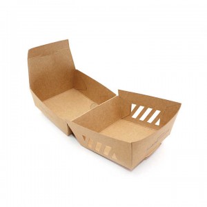 Custom Food Grade Kraft Paper hamburger ການຫຸ້ມຫໍ່ Paper Burger Box