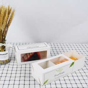 Stile di cassetti in cartone biancu Scatola di pane in carta Imballaggio per l'alimentariu cù a finestra