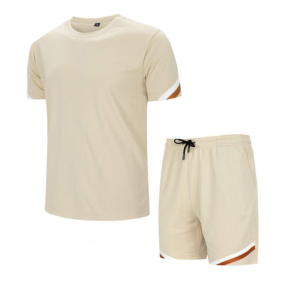 Conjunto de camiseta e pantalóns curtos de 2 pezas de verán para hombre, chándal de malla de malla con logotipo personalizado que absorbe a humidade