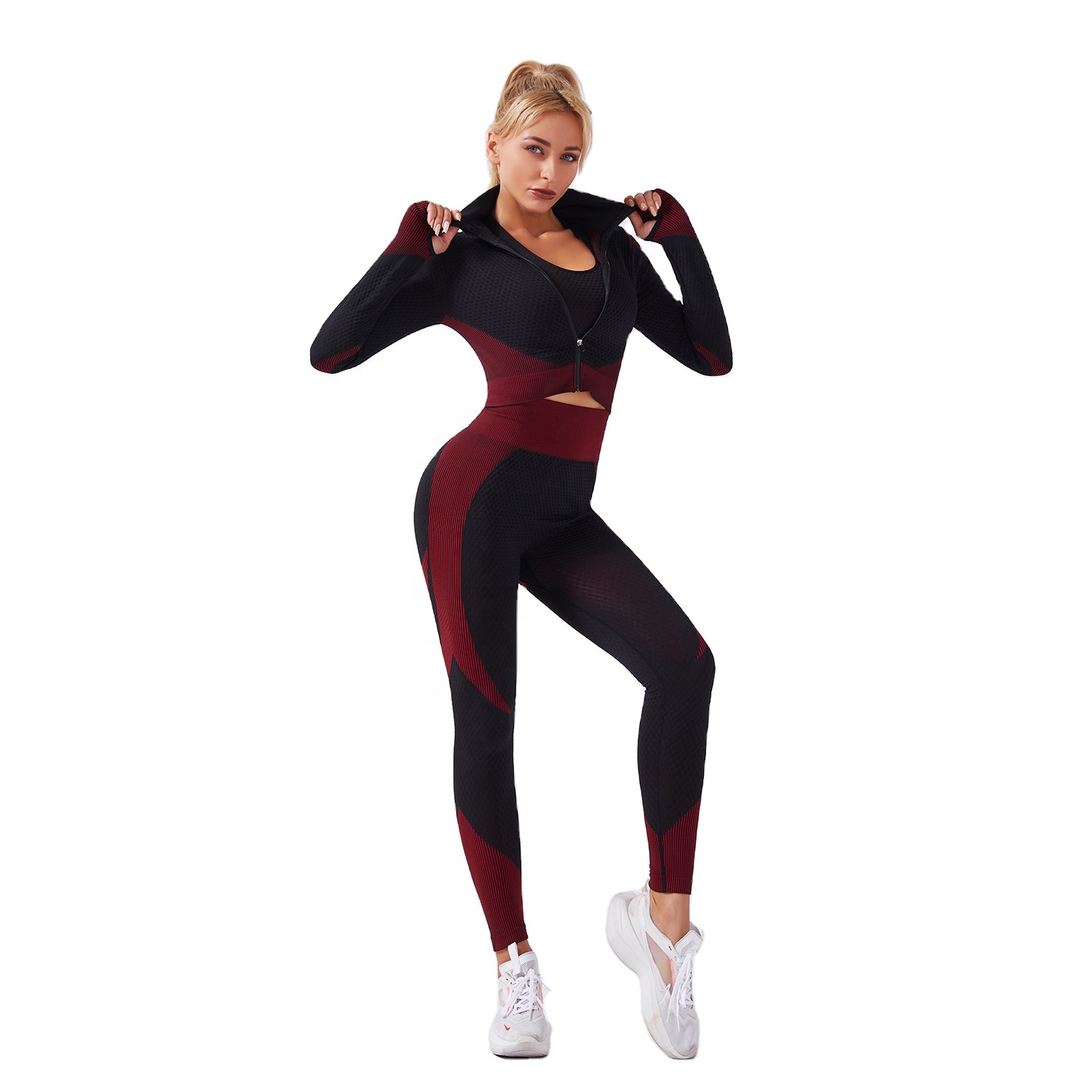 Bulk Sale Workout na Three-Pieces Suit Mga Seamless Woman's Gym Set Elastic Three-piece-suits Fashion Yoga Clothes