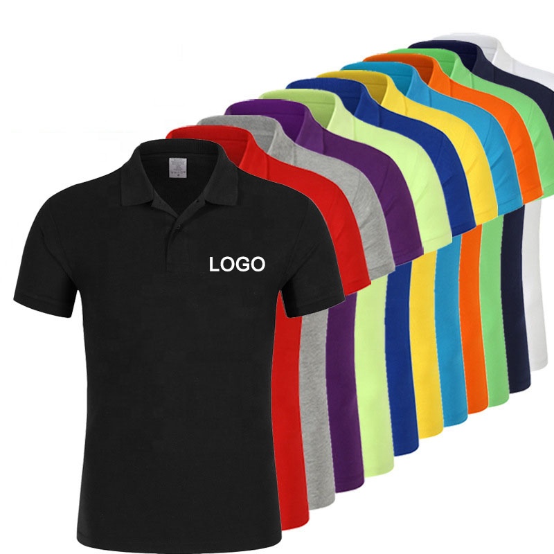 Polo negro de manga corta de algodón con logotipo bordado Camiseta de polo antipilling de tela lisa simple talla americana