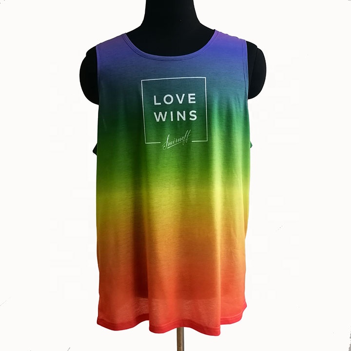 Fashion rainbow printing tank tops 140gsm polyester custom plus size panlalaking tanktop summer breathable vest