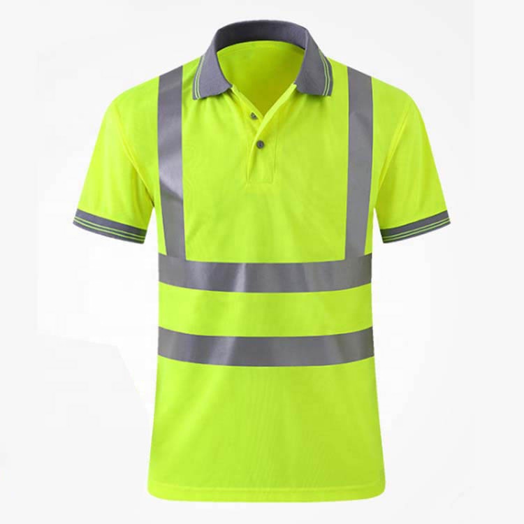 Pakyawan neon green orange reflective safety polo t shirt mataas na kalidad sustainable quick dry golf shirt ligtas na damit