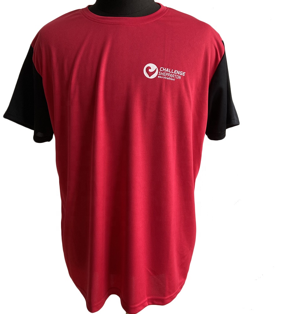 Camiseta deportiva de manga Reglan, camiseta de malla de secado rápido de maratón de cor en contraste personalizada, a granel