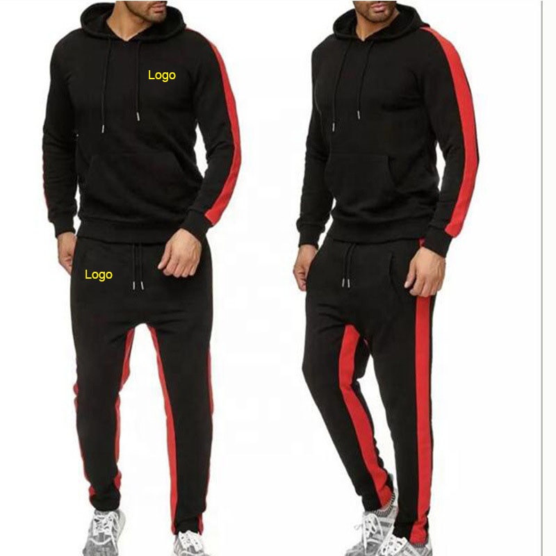 Bagong disenyo na Contrast Color Hooded Sweater Sets para sa Mga Panlabas na Jogging Tracksuits Winter Male Sport Fitness Two Pieces
