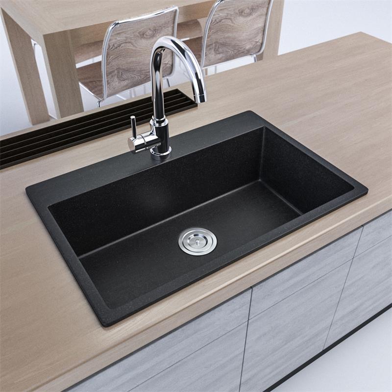 Matte Black Single Bowl Granite Composite Kitchen Sink with Faucet Hole