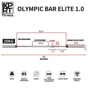 Technoage 7FT Olympic Barbell บาร์เบลโอลิมปิก Solid Chrome Barbell รับน้ำหนักได้ 700lbs (จานขนาด 2 นิ้ว) สำหรับการยกน้ำหนัก, Squats, Dead-lifts, Presss และ Lunges