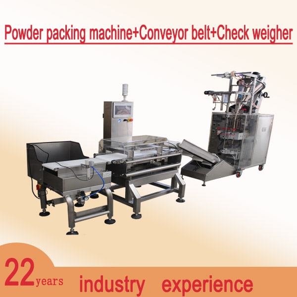 Powder packing machine + Conveyor belt+Tingnan ang weigher Itinatampok na Larawan