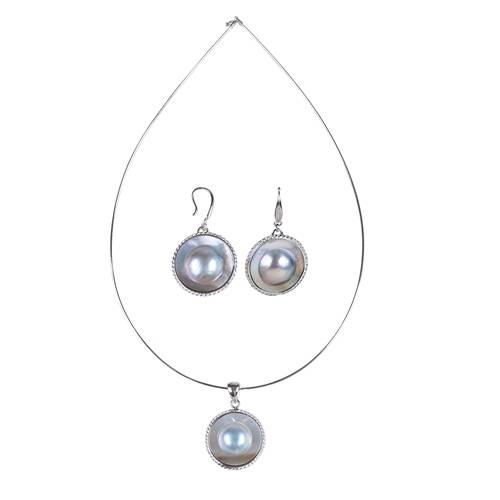 PriceList for Mabe Pearl Pendant Necklace - 925 sterling silver Mabe Pearl Set, Mabe Pearl Set with sterling silver, Mabe Hook Earrings and Mabe Pendant Necklace, SET003 –  Daking Jewellery