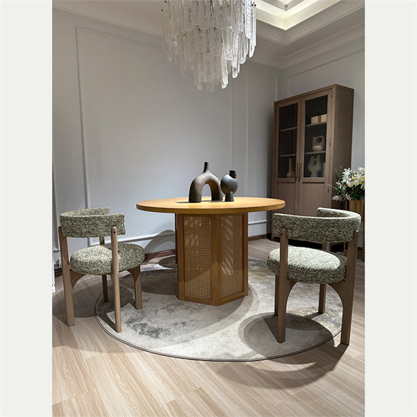 Solid Wood Round Rattan Dining Table
