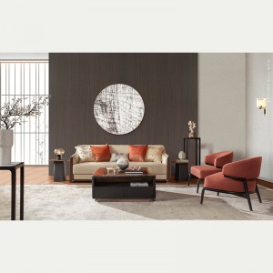Wooden & Leather Sofa Set with Marble Table