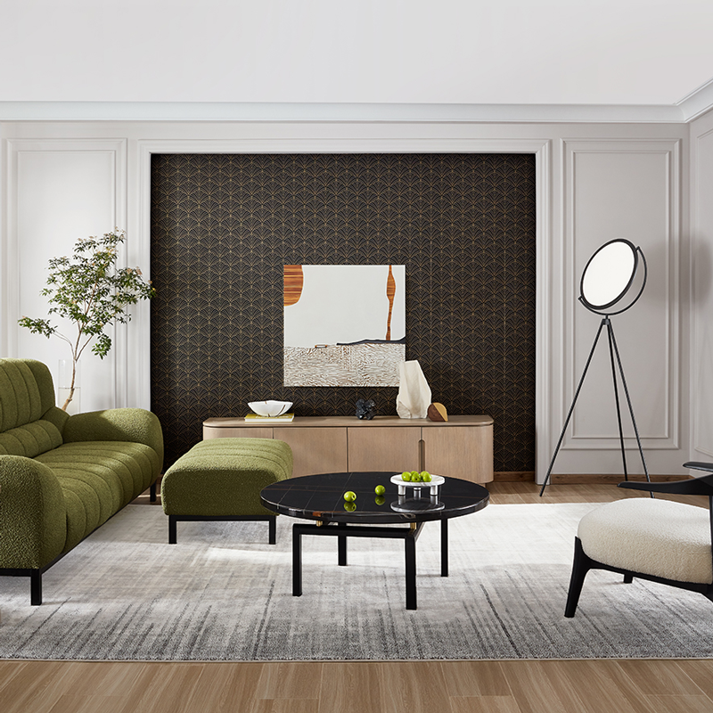 Vintage zaļa dzīvojamās istabas komplekts retro dizaina piedāvātajā attēlā