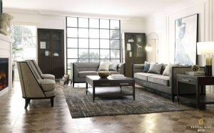 Populāra dizaina dzīvojamās istabas dīvānu komplekts ar polsterējumu ar koka roku balstu