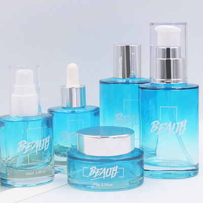 Blauwe transparante cosmetische pakketset
