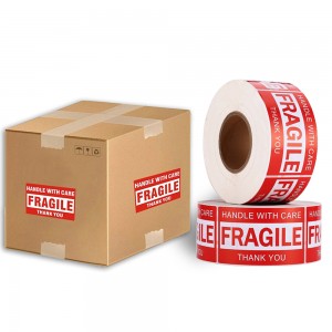 Cuidado adhesivo permanente de alta calidad Pegatinas personalizadas Etiquetas adhesivas frágiles Etiqueta de advertencia de embalaje