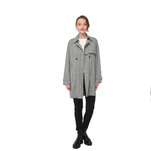 2020 현대 판타지 격자 무늬 트렌치 코트 옷깃 칼라와 더블 브레스트 버튼 고정 여성 도매