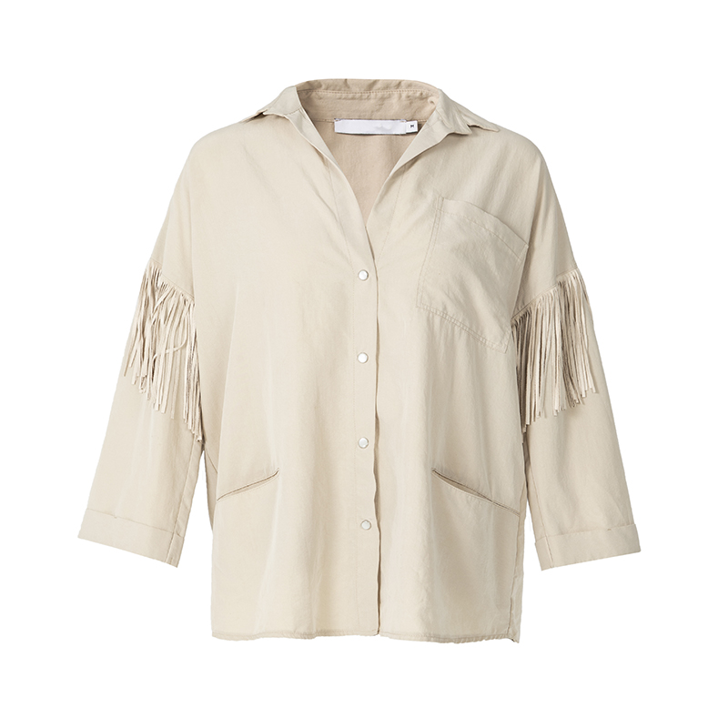 2020 moderna bluza s 3/4 rukavima s prednjim kopčanjem na dugmad s džepovima i resicama, ženska veleprodaja