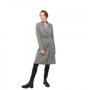 2020 modern yün karışımı uzun kollu kuşaklı ceket kadın toptan