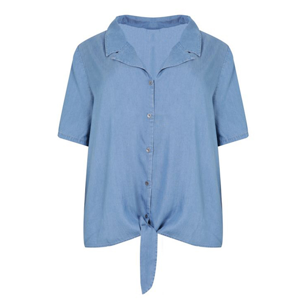 Wholesale OEM Spring Summer Lady’s Tencel Denim Garment Wash Short Sleeve Shirt