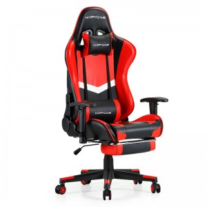 HAPPYGAME Gaming Chair Office Chair nrog Footrest High Back Computer Chair Leather Desk Chair Racing Executive Ergonomic Adjustable Swivel Task Chair nrog Headrest thiab Lumbar Support